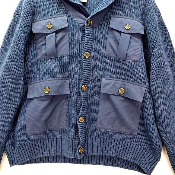 Duluth Trading Military Sweater Men 2XL Blue Wool Blend Heavyweight Shawl Collar - Picture 4 of 13